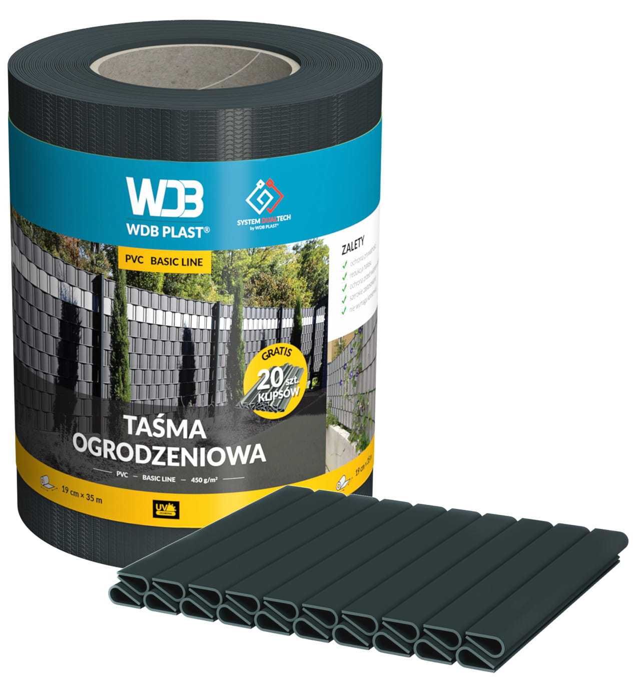 Taśma Ogrodzeniowa 19 CM X 35 M+20 klipsów gratis-6 kolorów WDB PLAST