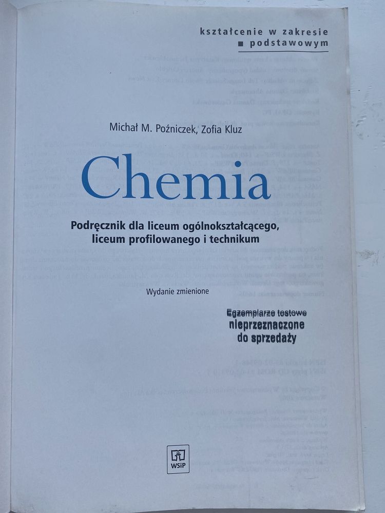 Podręcznik do chemii wydawnictwo WSiP zakres podstawowy 2002
