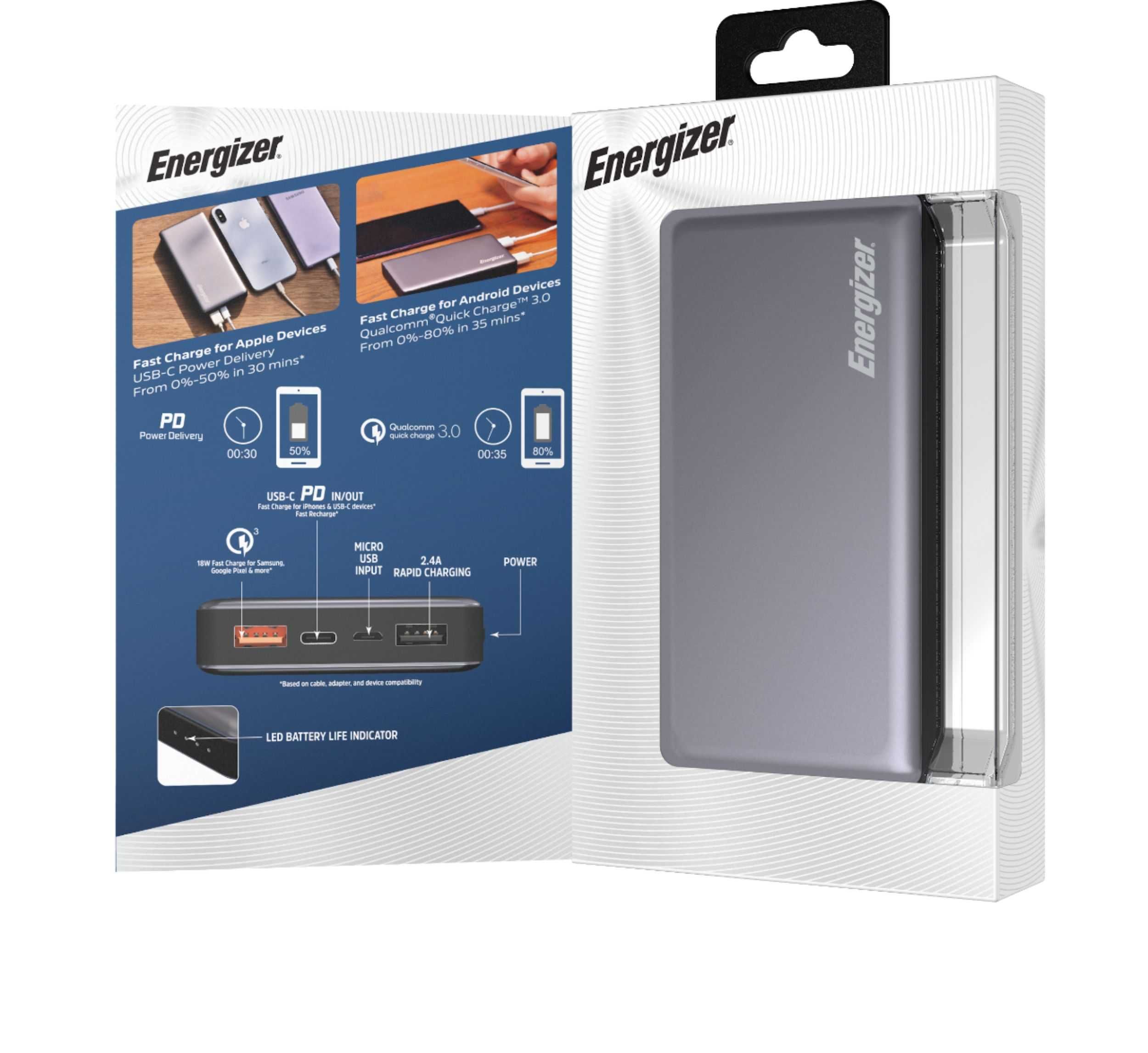 павербанк Energizer Ultimate 10000 mAh /20000 mAh,  швидке заряджання.