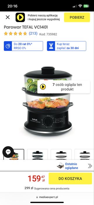 Parowar kuchenny do jedzenia Tefal 1401