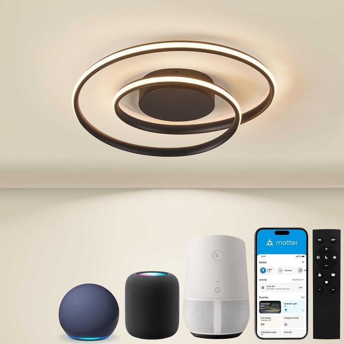 BAYHT Lampa sufitowa ze zdalnym sterowaniem, lampa sufitowa Czarna