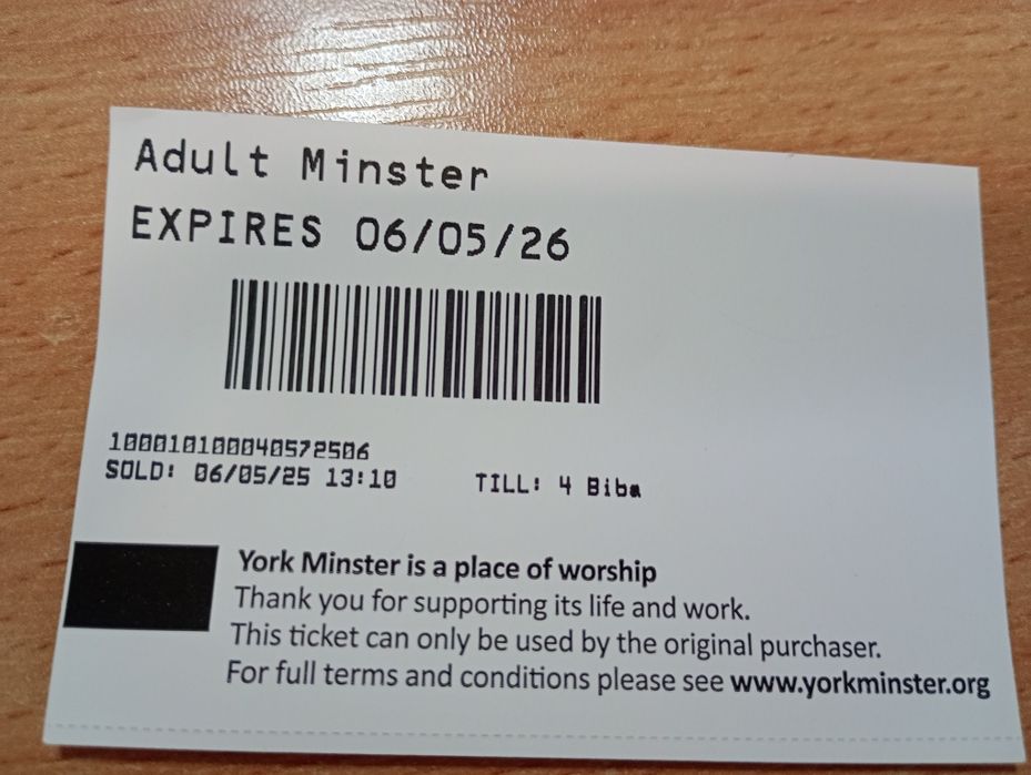Bilet  do katedry w Yorku UK
