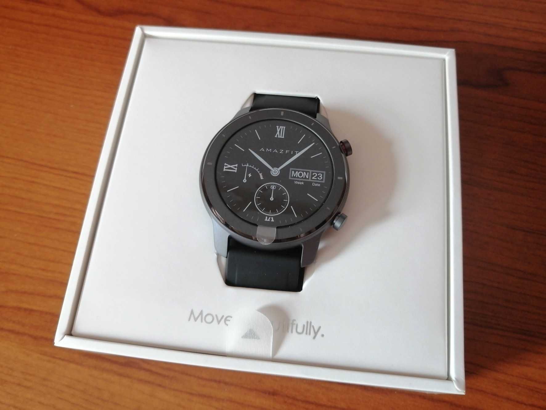 Amazfit GTR 42 smartwatch zegarek czarny srebrny