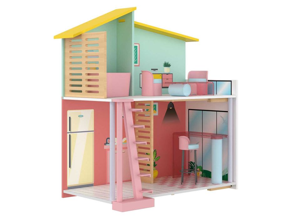 Drewniany domek dla lalek Fashion Stella z wysuwanym tarasem