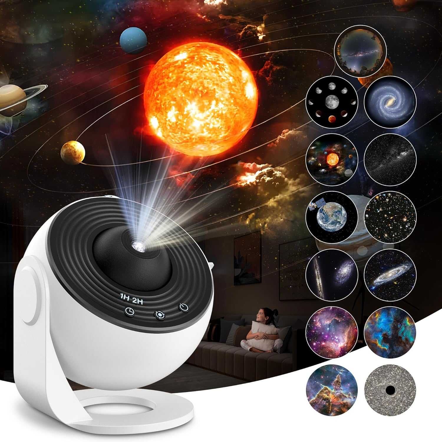 Projektor gwiaździstego nieba, planetarium, obrotowy, 13 dysków, real