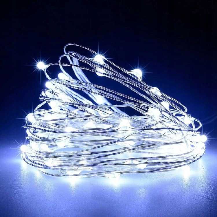 LAMPKI DRUCIKI 100 LED Na baterie BIAŁY ZIMNY Drucik 10M Girlanda