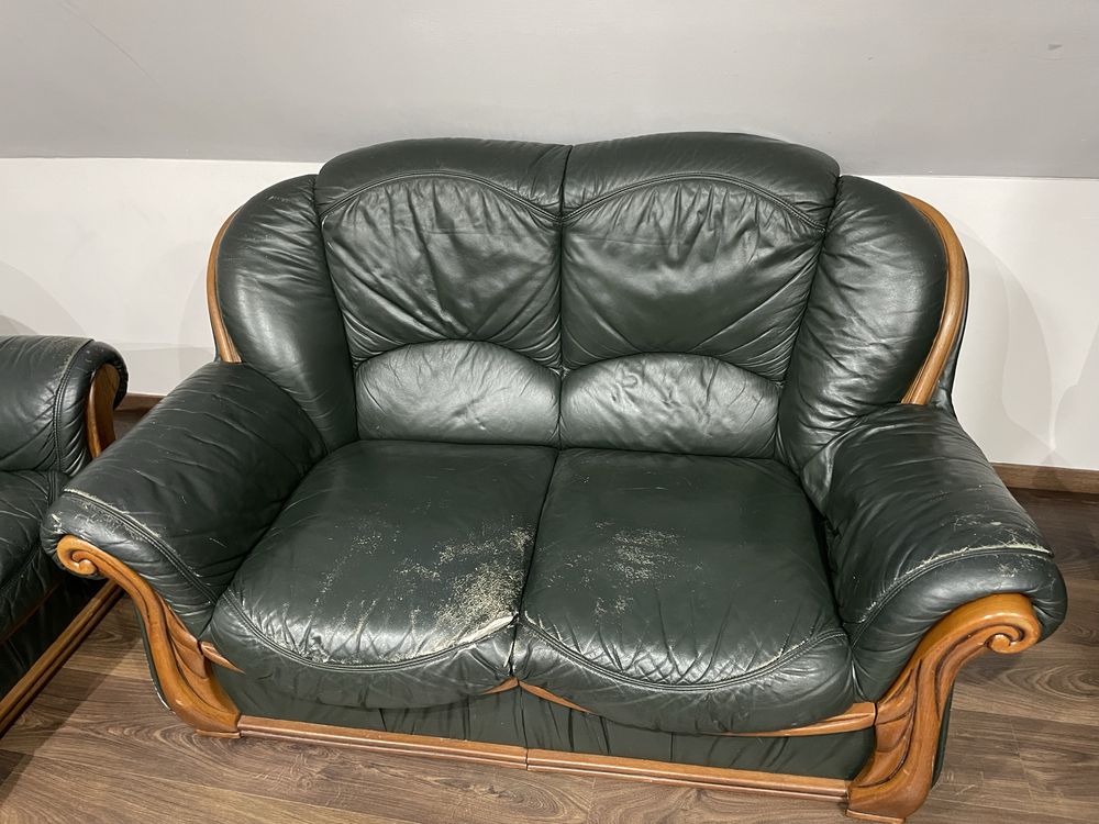 Sofy zielone skóra 150cm