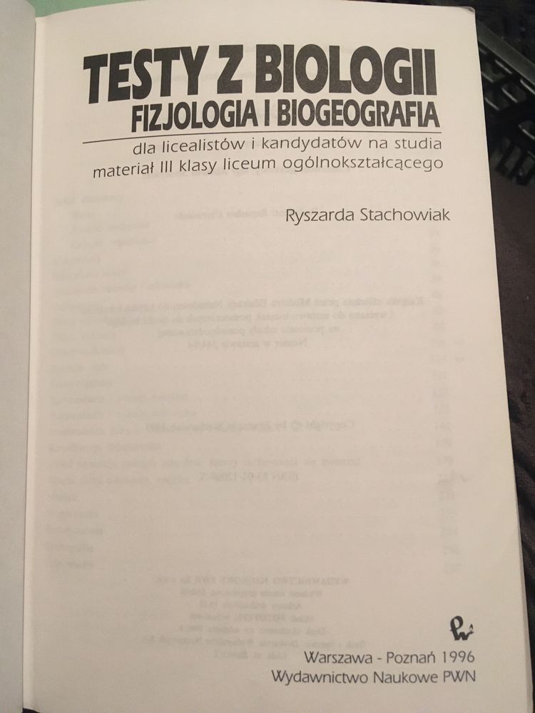 Testy z biologii PWN (zoologia i ekologia oraz fizjologiq i biogeograf