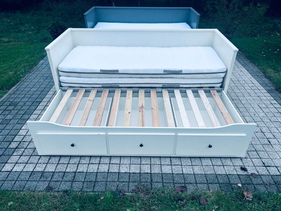 IKEA HEMNES Łóżko Leżanka z 3 szufladami, 2 materace, białe Transport