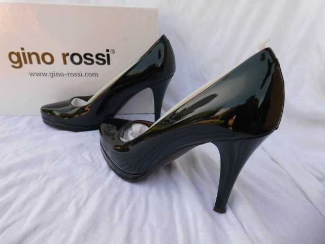 Gino Rossi zielone skórzane szpilki lakierki 36 platforma