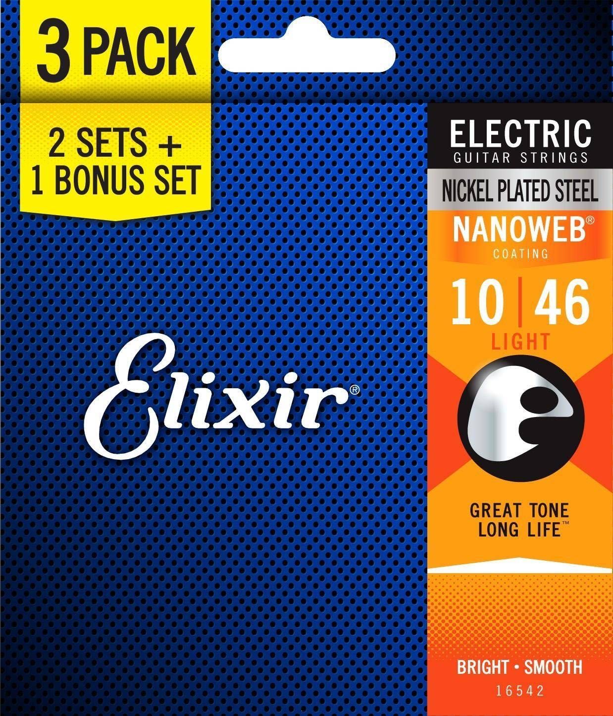 Struny 3 Pack Do Gitary Elektrycznej Elixir 16542 Light Set 3 x 10-46