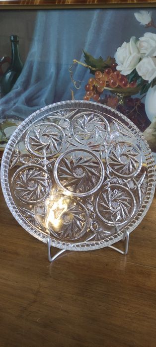 Duża patera kryształowa średnica 29 cm.