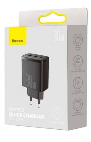 Сетевое зарядное BASEUS Compact Quick Charger |2USB/1Type-C, 30W/3A
