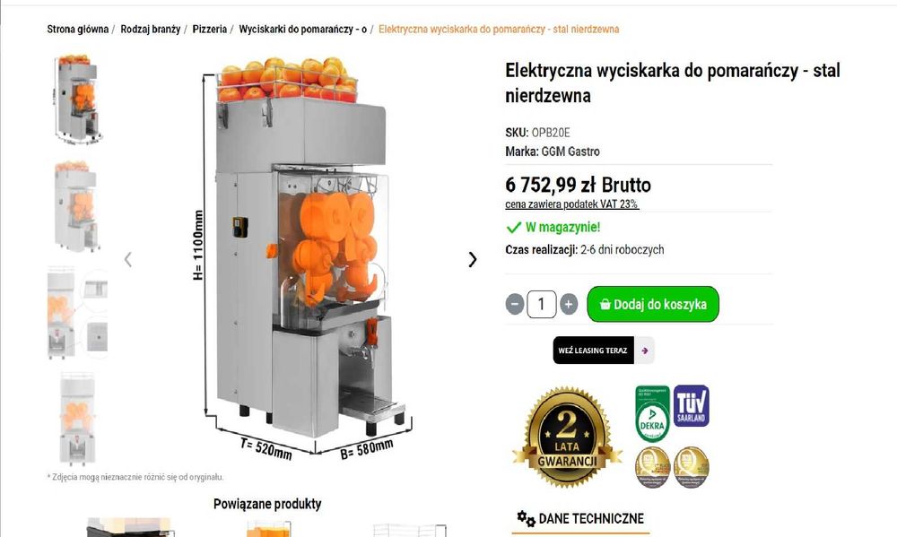 Wyciskarka automatyczna do pomarańczy OPB20E