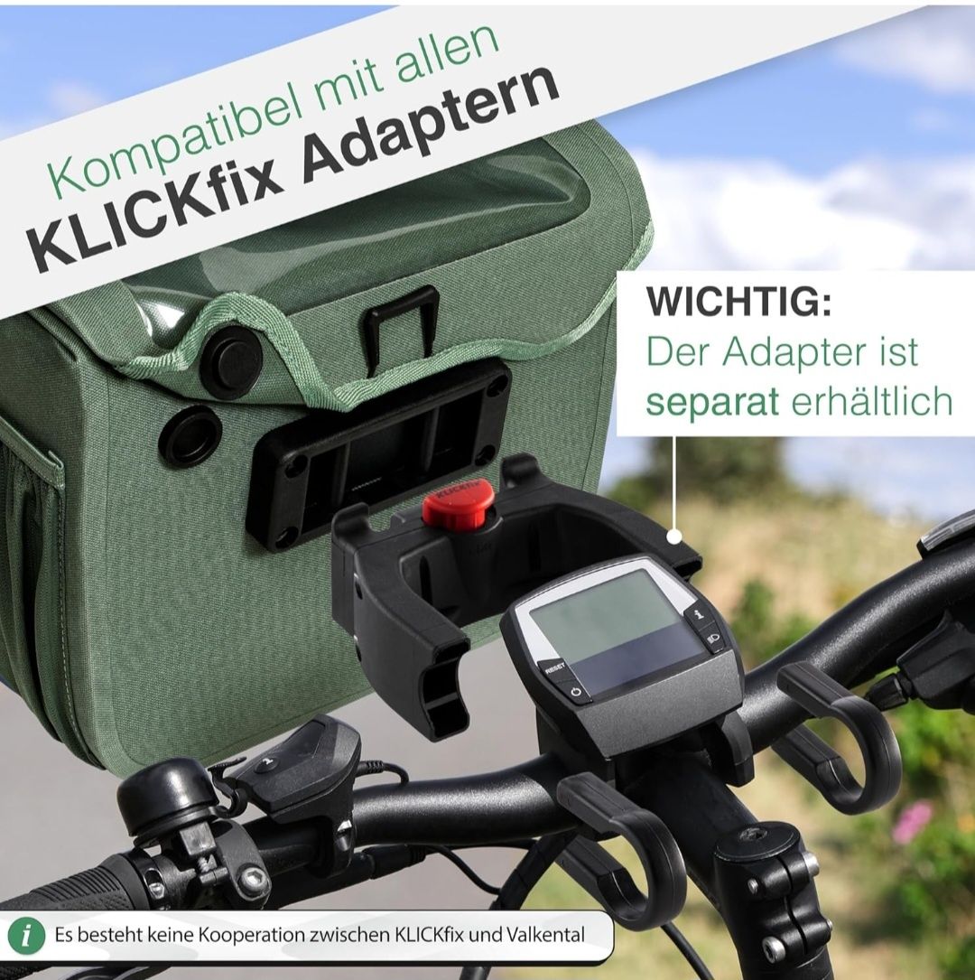 Valkental® - Wodoszczelna torba na kierownicę KLICKfix zielona