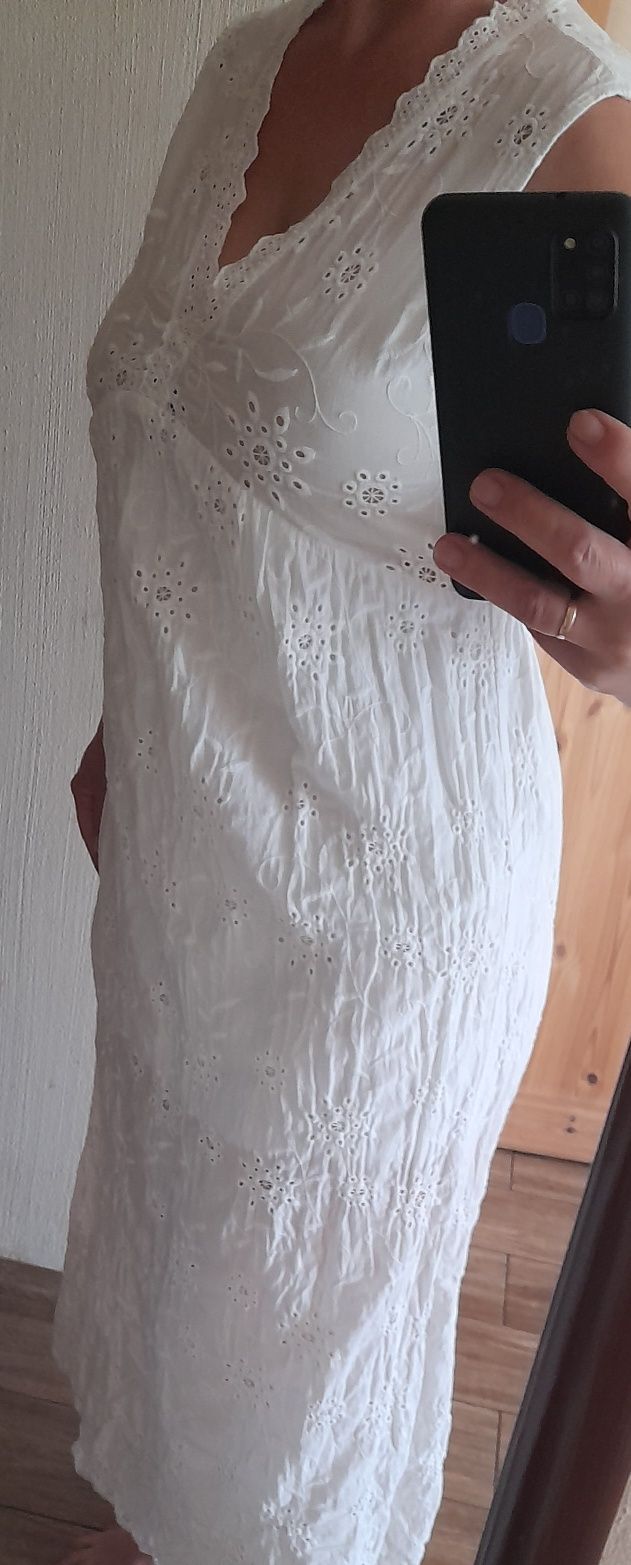 Sukienka biała maxi haft ażurowa,boho r. M