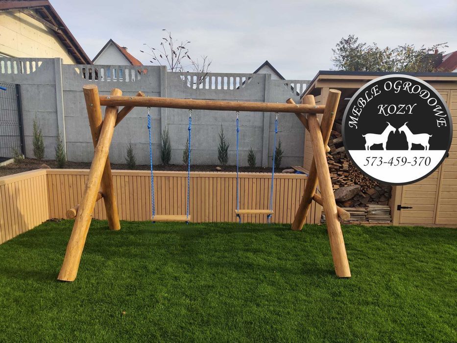 PROMKA! Drewniana huśtawka ogrodowa z grubych bali / Plac zabaw Stelaż
