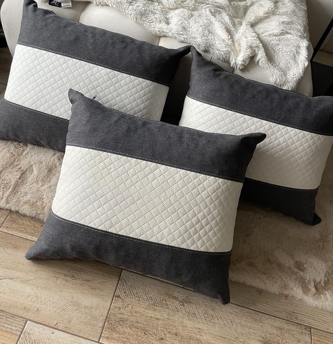 Komplet duzych poduszek szaro-kremowych do sofy kanapy poduszki 50x60