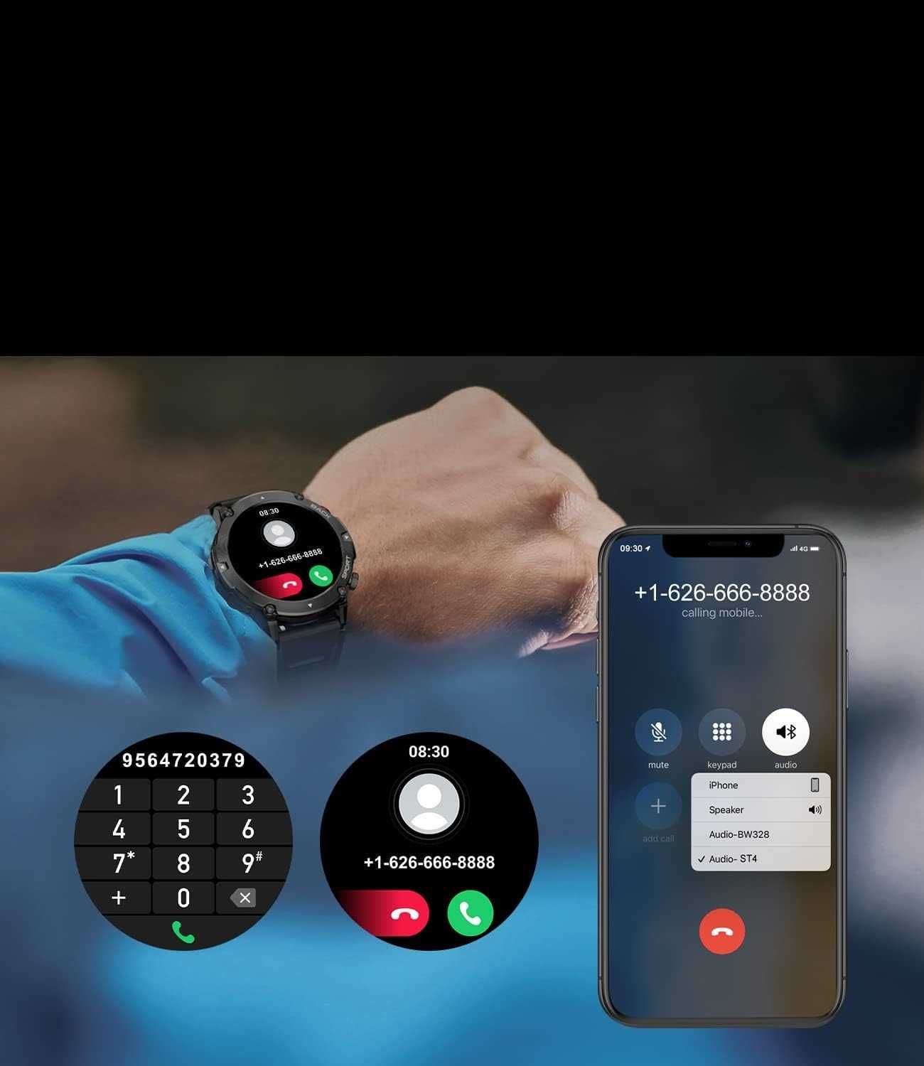 Smartwatch z funkcją telefonu LIGE BW1830A-ZMX czarny, dwa paski