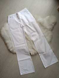 Białe spodnie dżinsowe damskie prosto szeroką nogawką viral retro