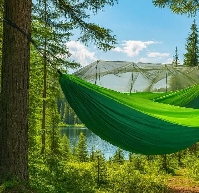 Mocny XXL Ultralekki Hamak z Moskitierą Turystyczny Survival 260×140cm
