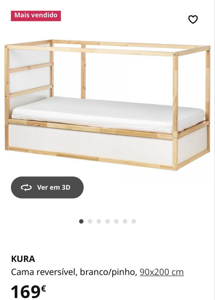 Cama KURA reversível IKEA, branco/pinho, 90x200 cm