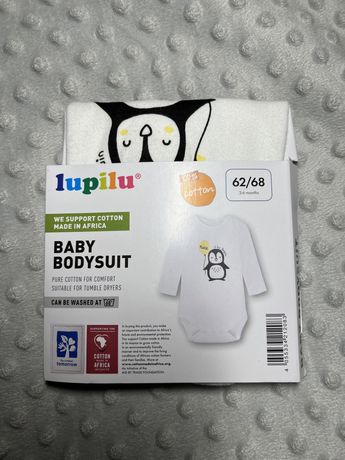 Nowe białe body niemowlęce z pingwinkiem 62/68 100% bawełna