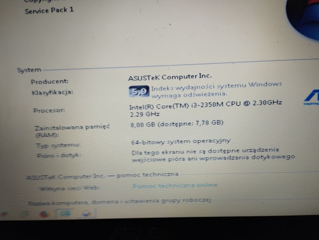 Asus X53S używany, windows 7