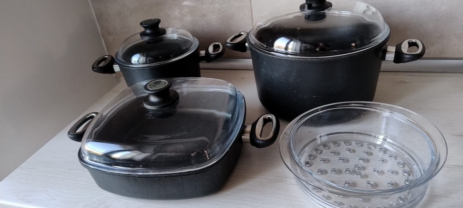 Komplet garnków żeliwne pyrex made germany handguss gotowanie na parze