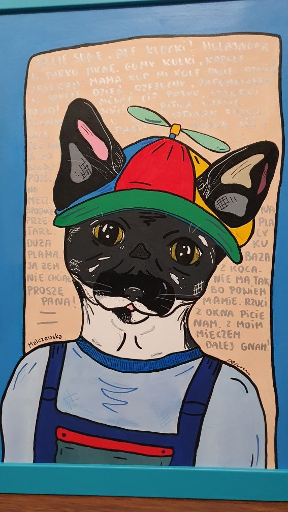 Obraz Kot plakat grafika w ramce kotek handmade A3 dla dziecka pop art