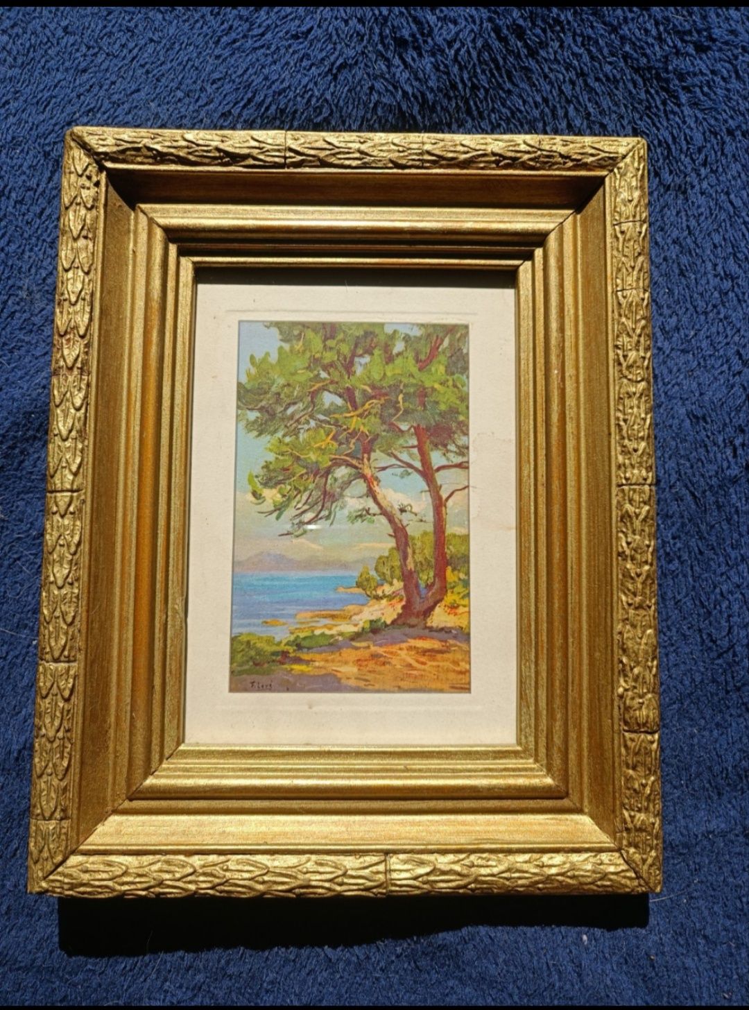 Quadro decorativo vintage com moldura dourada — Paisagem estilo impres