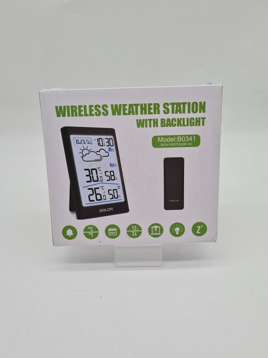 BALDR Bezprzewodowa stacja pogodowa z czujnikiem zewnętrznym Czarna