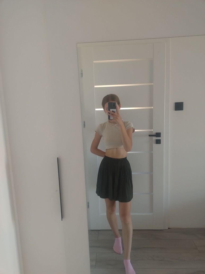 Letnia zwiewna spódniczka khaki spódnica mini plisowana butelkowa ziel