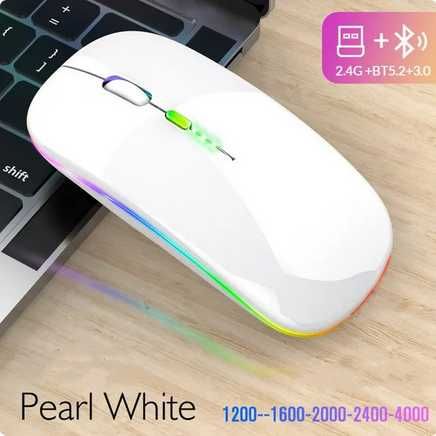 Rato Branco RGB BT3.0+BT5.2+Wi-Fi sem fio —ENVIO GRÁTIS—PROMOÇÃO—