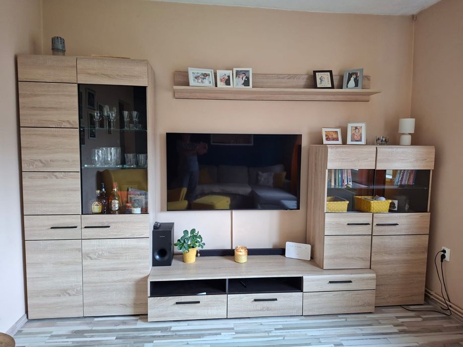 Zestaw mebli szafki salon rtv dąb sonoma szklane polki led