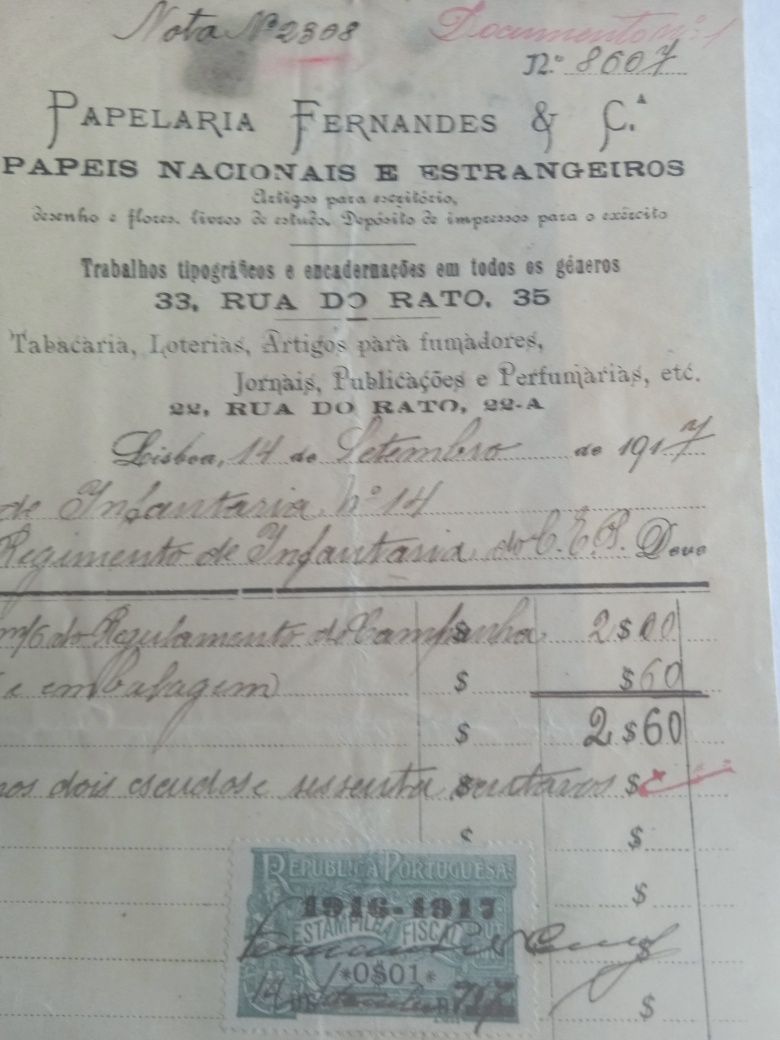 Exército Português-lote faturas e recibos