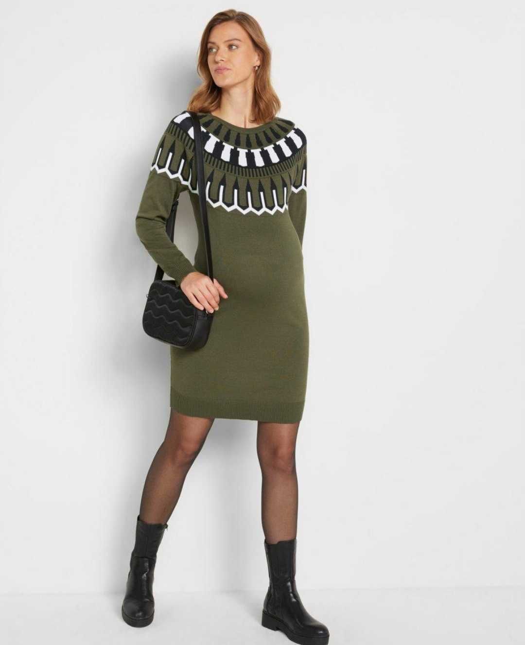 Nowy sweter ciążowy z wiskozy długi sukienka ołówkowa zielona 34/36