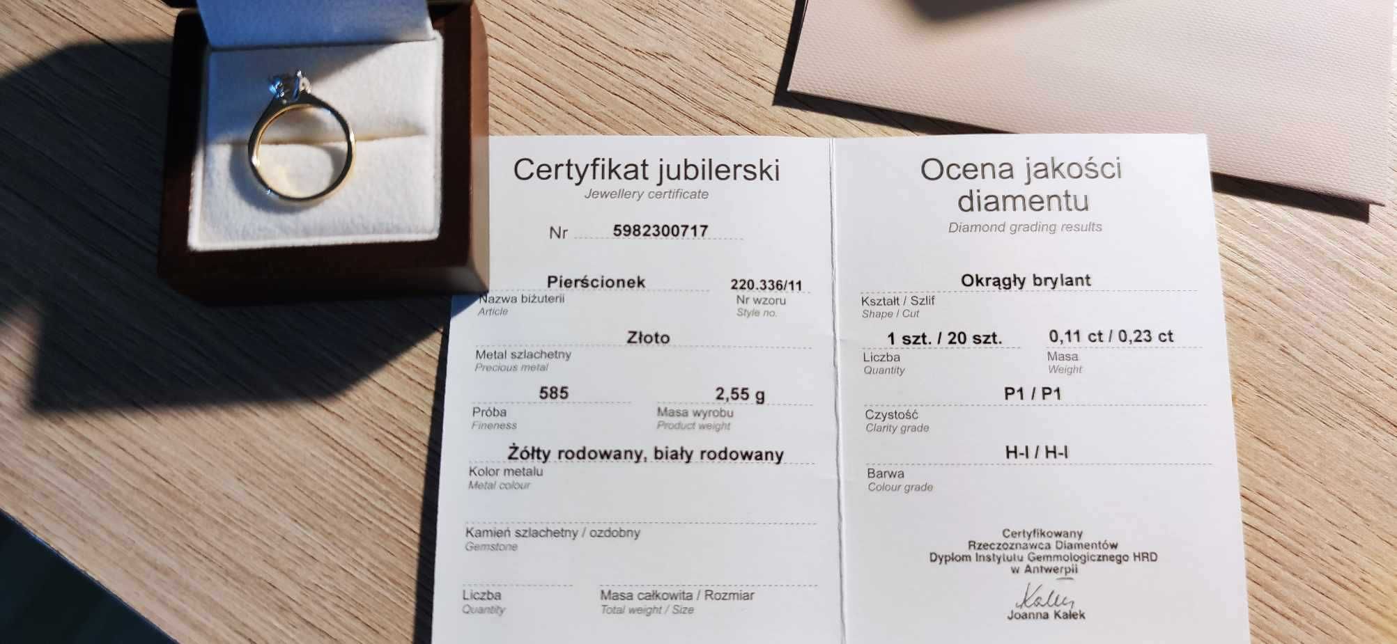 Pierścionek z żółtego i białego złota z brylantami 0,34 ct - próba 585