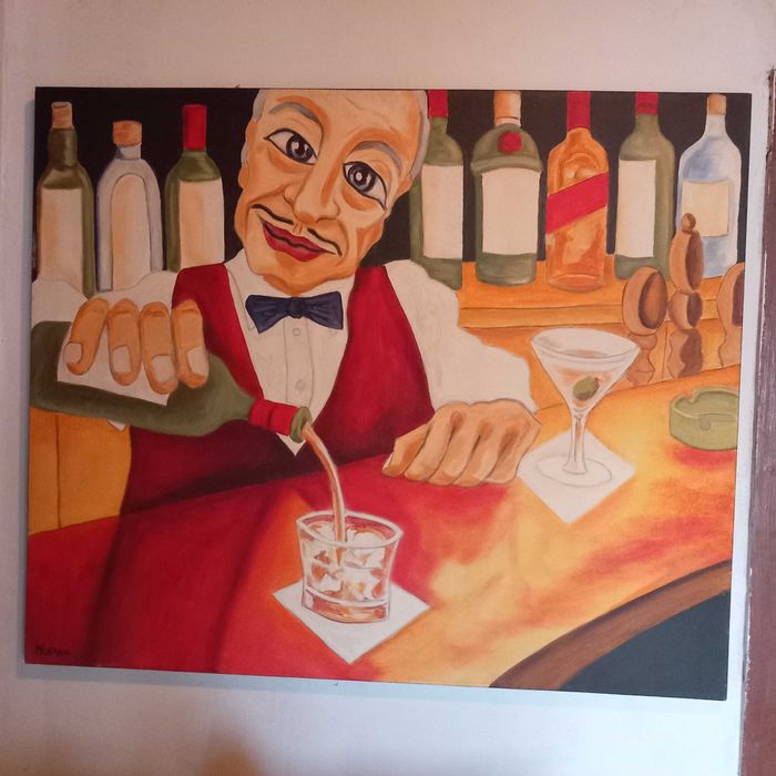 Barman óleo sobre tela 120cmx99cm de Manuel Gomes