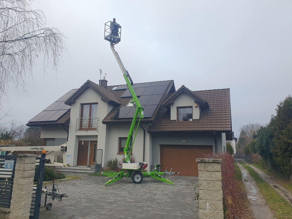 Podnośnik na przyczepie 12m, zwyżka na doby Nifty120T, wynajem zwyżka