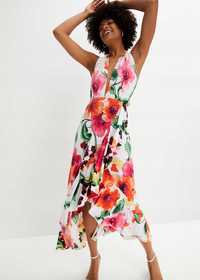 B.P.C sukienka letnia w kwiaty wiązana na szyi 40/42.