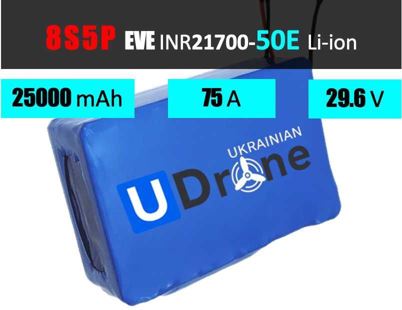 Акумулятор (батарея) для FPV (ФПВ) дрону 8S5P: 25000mAh, 75A, 29.6V