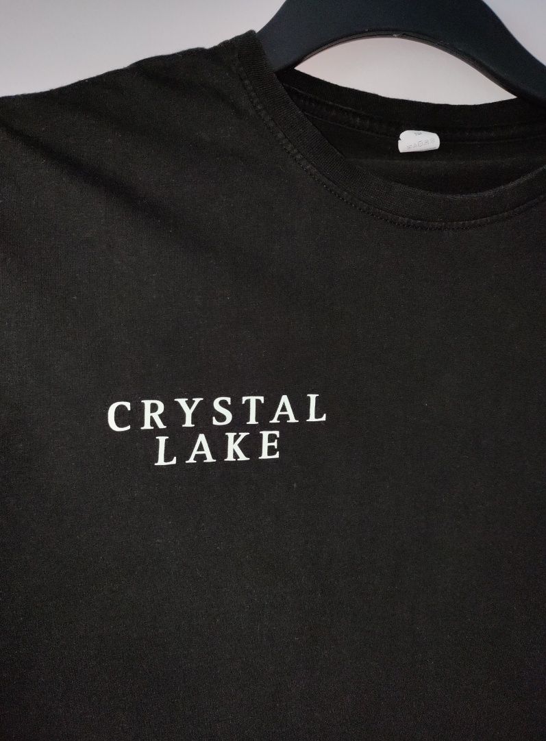 Czarna męska bawełniana koszulka t-shirt z nadrukiem Crystal lake wąż