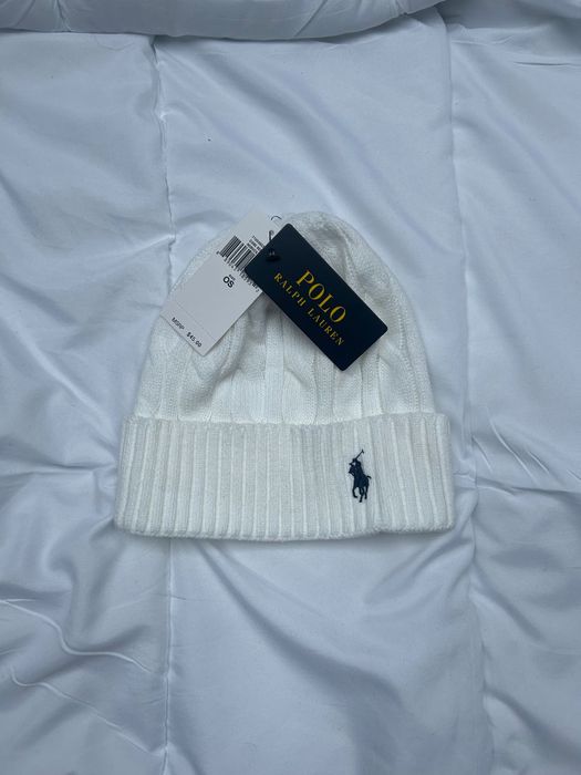 Biała czapka zimowa Ralph Lauren