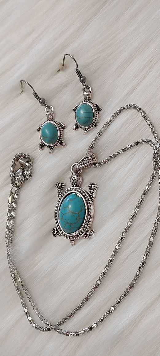 Piękny zestaw biżuterii srebro tybetańskie żółwie