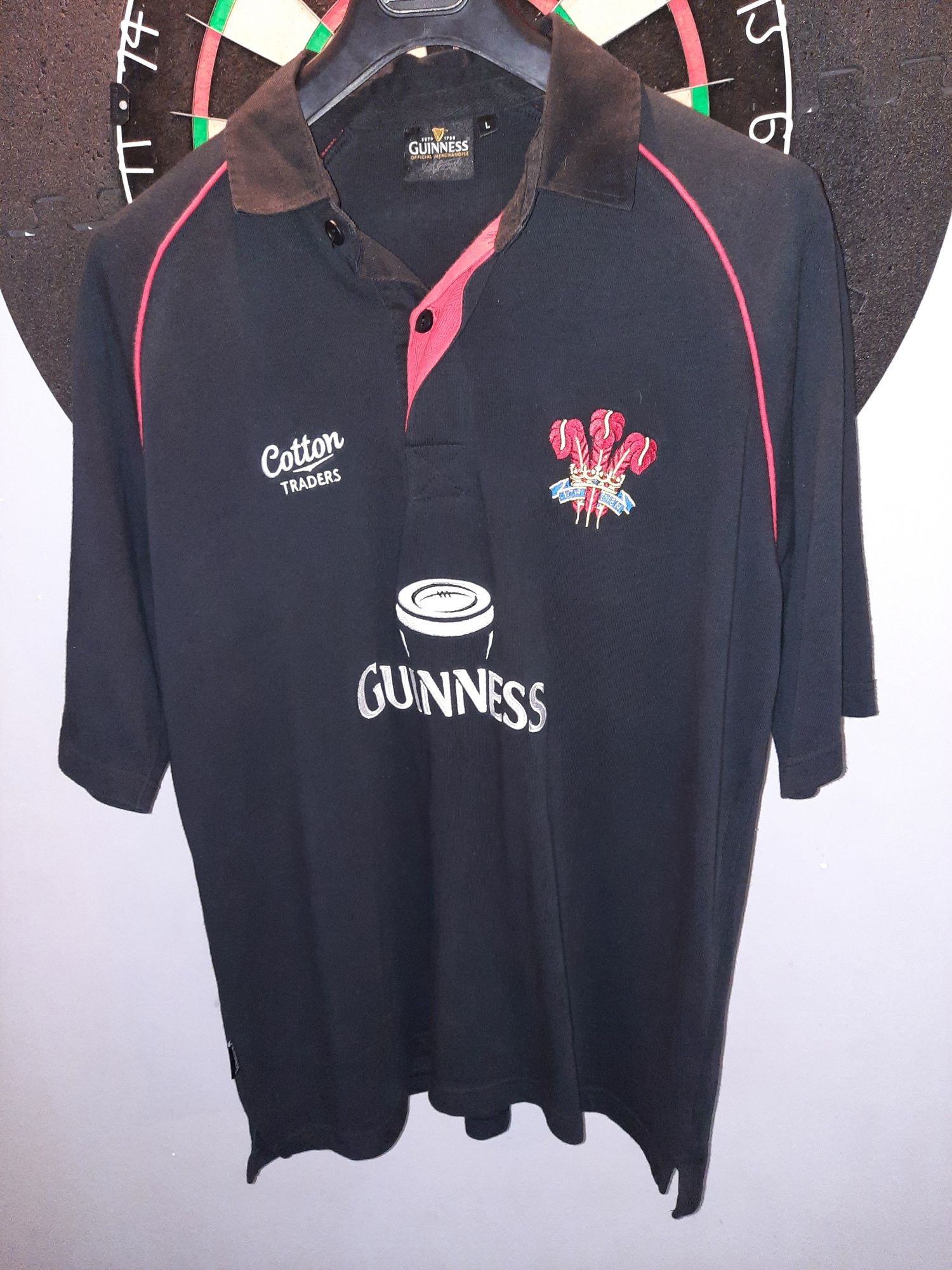 koszulka rugby Guinness, Walia, retro, Cotton Traders, vintage, roz L,