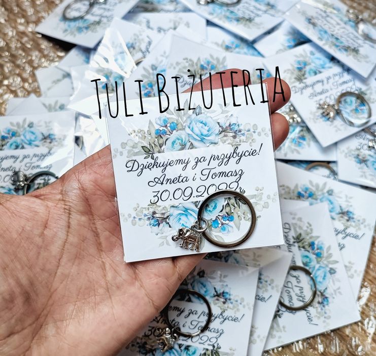 Podziękowania dla gości weselnych, breloczek słonik na szczęście