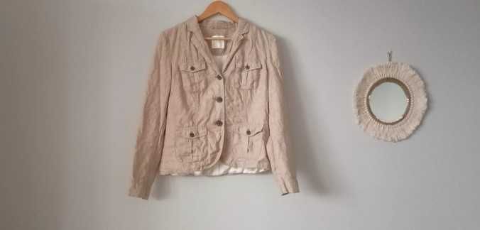 Beżowa kremowa marynarka w serek 100% len rozmiar 38 m inwear