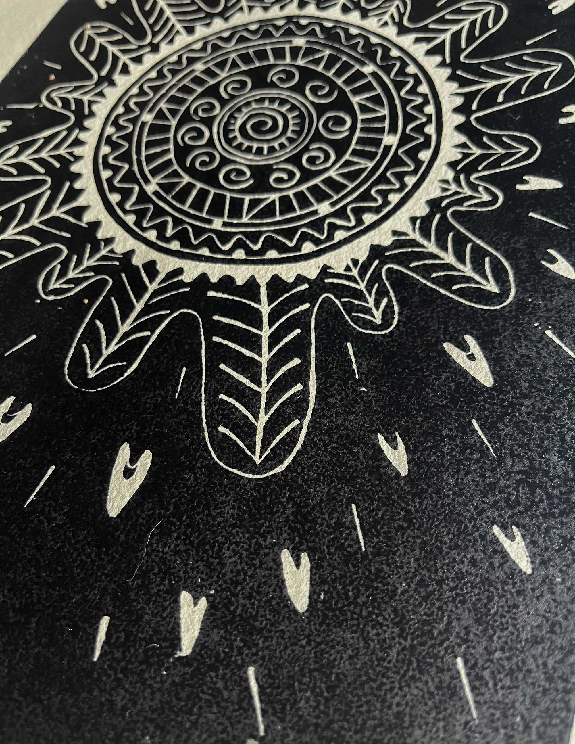 Sztuka Linoryt "Frith" mandala Druk artystyczny na czerpanym papierze