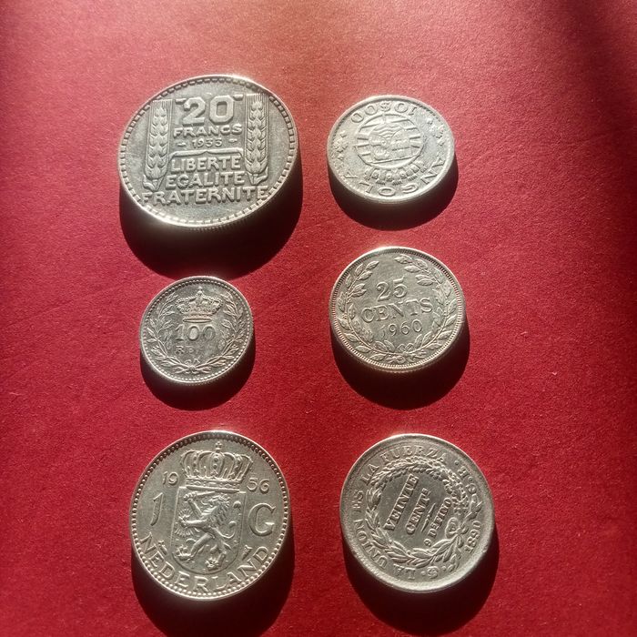 lote de 6 moedas em prata varios paises